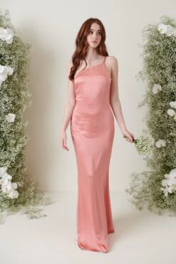 Amelia Maxi Bridesmaid Dress - Matte Apricot Pink -By Knitwear Shop AMELIA SATIN APRICOT 2921
