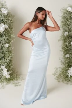 Amelia Maxi Bridesmaid Dress - Matte Ice Blue -By Knitwear Shop AMELIA SATIN BLUE 3819