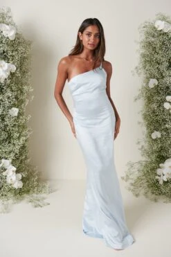 Amelia Maxi Bridesmaid Dress - Matte Ice Blue -By Knitwear Shop AMELIA SATIN BLUE 3822