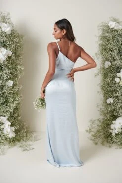 Amelia Maxi Bridesmaid Dress - Matte Ice Blue -By Knitwear Shop AMELIA SATIN BLUE 3867