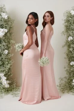 Amelia Maxi Bridesmaid Dress - Matte True Blush -By Knitwear Shop AMELIA SATIN BLUSH 1154