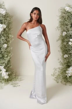 Amelia Maxi Bridesmaid Dress - Matte Silver -By Knitwear Shop AMELIA SATIN SILVER 3108
