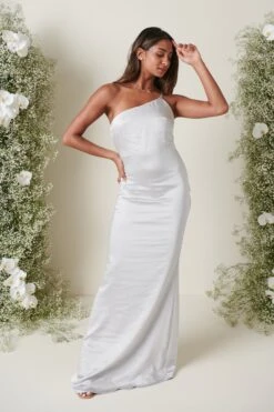 Amelia Maxi Bridesmaid Dress - Matte Silver -By Knitwear Shop AMELIA SATIN SILVER 3114