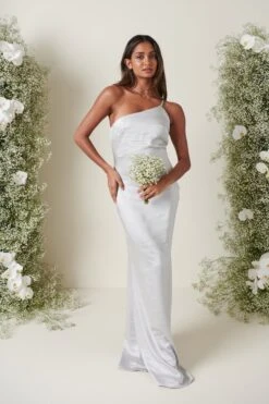 Amelia Maxi Bridesmaid Dress - Matte Silver -By Knitwear Shop AMELIA SATIN SILVER 3130