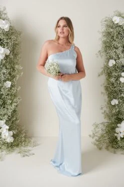 Amelia Tie Maxi Bridesmaid Dress - Matte Ice Blue -By Knitwear Shop AMELIA SATIN TIE BLUE 3926