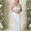 Amelia Tie Maxi Bridesmaid Dress - Matte Ice Blue -By Knitwear Shop AMELIA SATIN TIE BLUE 3964