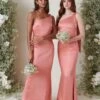 Amelia Tie Maxi Bridesmaid Dress - Matte Apricot Pink -By Knitwear Shop AMELIA TIE APRICOT 2976