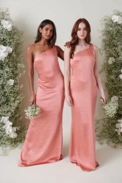Amelia Tie Maxi Bridesmaid Dress - Matte Apricot Pink -By Knitwear Shop AMELIA TIE APRICOT 2986