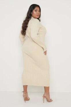 Abbey Ribbed Knit Dress - Light Beige -By Knitwear Shop Abbey Knit Dress Light Beige Curve 208