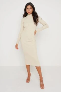 Abbey Ribbed Knit Dress - Light Beige -By Knitwear Shop Abbey Midi Beige 2628 20c6bfd6 9528 4040 bf52 7970c66ee500