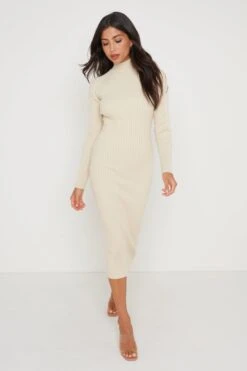 Abbey Ribbed Knit Dress - Light Beige