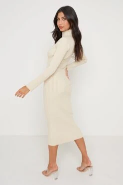 Abbey Ribbed Knit Dress - Light Beige -By Knitwear Shop Abbey Midi Beige 2662