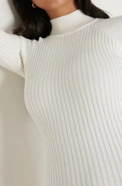 Abbey Ribbed Knit Dress - Cream -By Knitwear Shop Abbey Midi Cream 3430