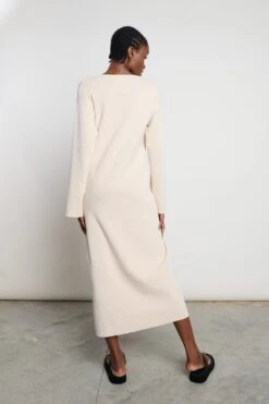 Abriana V-Neck Knit Dress - Beige -By Knitwear Shop Abriana Cream 114