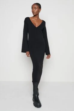 Abriana V-Neck Knit Dress - Black -By Knitwear Shop Abriana black 1459