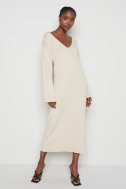 Abriana V-Neck Knit Dress - Beige