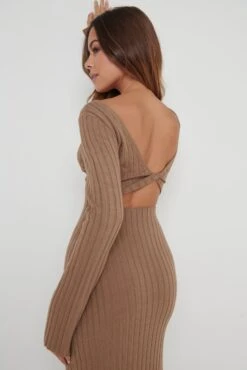 Adora Twist Knot Back Midaxi Dress - Taupe -By Knitwear Shop Adora Twist Knot Back Midaxi Dress 3139