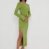 Adora Twist Knot Back Midaxi Dress - Green -By Knitwear Shop Adora Twist Knot Back Midaxi Green 3155