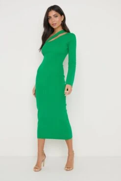 Alayah One Shoulder Midaxi Knit Dress - Green -By Knitwear Shop Alayah Midaxi Green 436