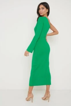Alayah One Shoulder Midaxi Knit Dress - Green -By Knitwear Shop Alayah Midaxi Green 440