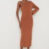 Alayah One Shoulder Midaxi Knit Dress - Ginger -By Knitwear Shop Alayah One Shoulder Knit Dress Brown 1539