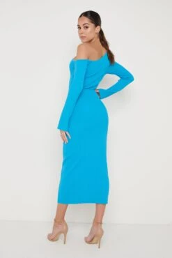 Anouska Asymmetric Knit Dress - Aqua Blue -By Knitwear Shop Anoushka Knit Dress Aqua Blue 2742