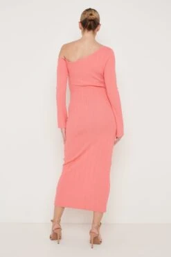 Anouska Asymmetric Knit Dress - Coral -By Knitwear Shop Anoushka Knit Dress Coral 2778