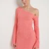 Anouska Asymmetric Knit Dress - Coral -By Knitwear Shop Anoushka Knit Dress Coral 2785
