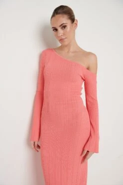 Anouska Asymmetric Knit Dress - Coral