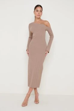 Anouska Asymmetric Knit Dress - Taupe