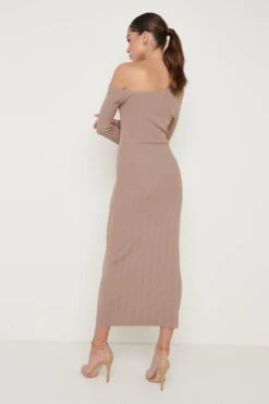 Anouska Asymmetric Knit Dress - Taupe -By Knitwear Shop Anoushka Knit Dress Taupe 664