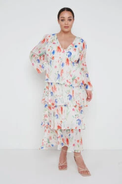 Ashton Ruffle Midi Dress Curve - Dainty Floral