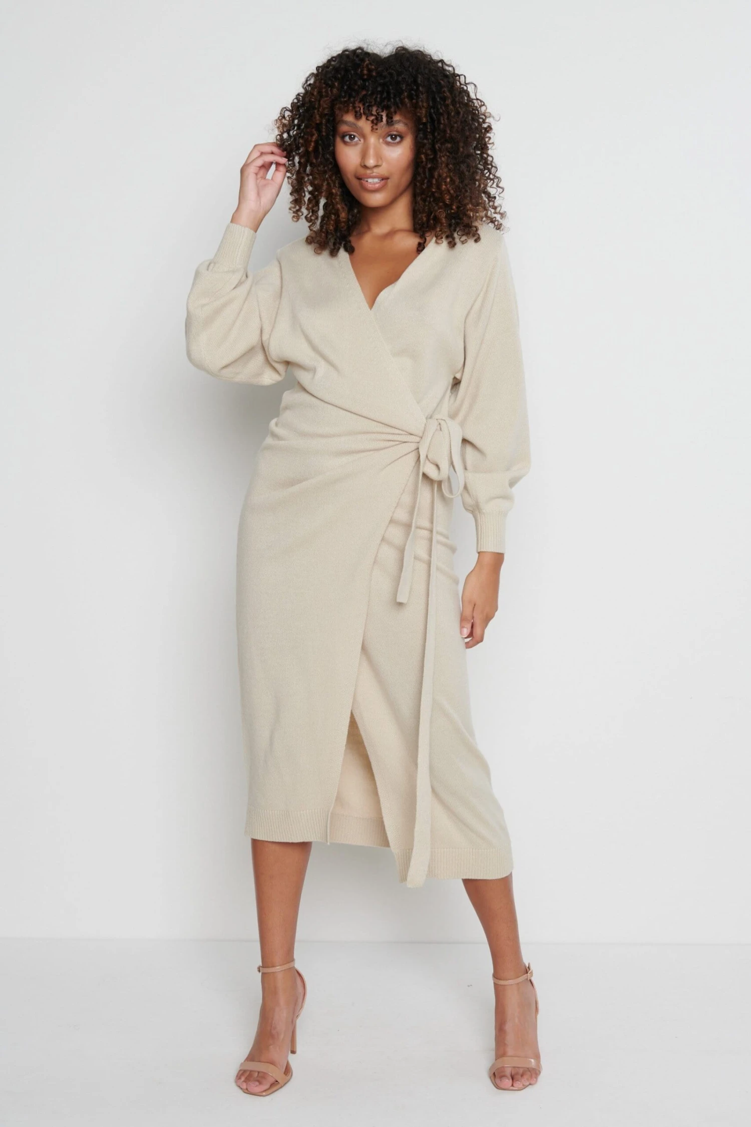 Beau Wrap Midi Dress - Beige 3 Beau Wrap Midi Dress - Beige