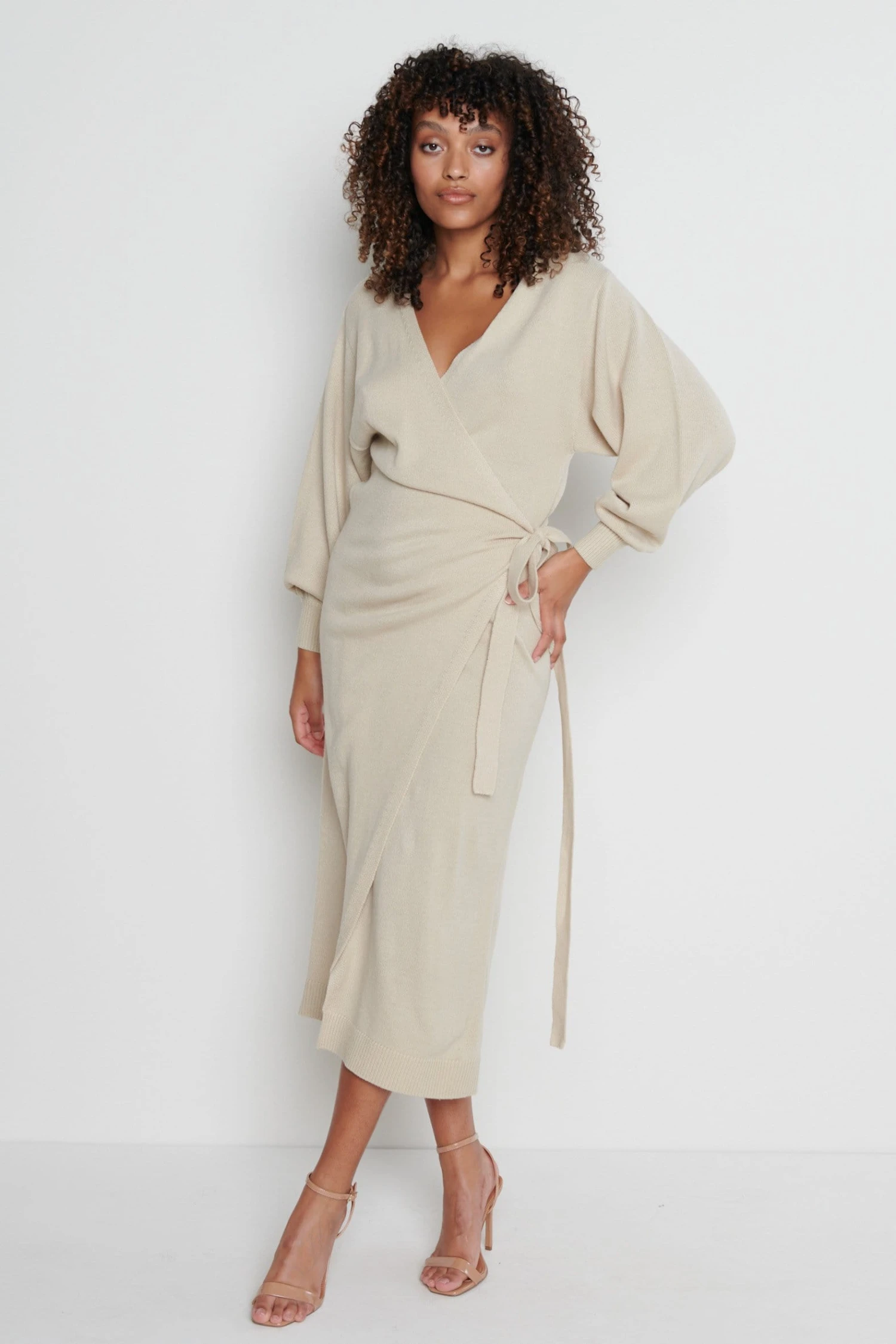 Beau Wrap Midi Dress - Beige 6 Beau Wrap Midi Dress - Beige - Image 4