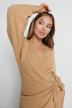 Beau Wrap Midi Dress - Camel -By Knitwear Shop Beau Camel 1988