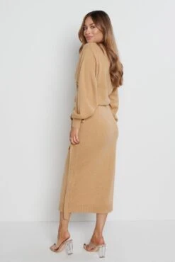 Beau Wrap Midi Dress - Camel -By Knitwear Shop Beau Camel 2040