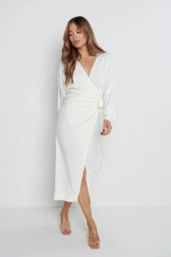 Beau Wrap Midi Dress - Cream -By Knitwear Shop Beau Cream 2059