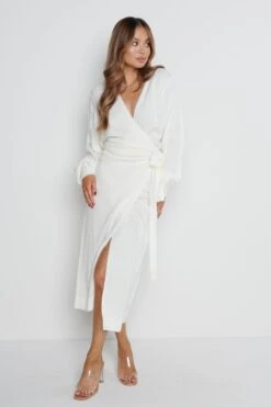 Beau Wrap Midi Dress - Cream -By Knitwear Shop Beau Cream 2069
