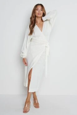 Beau Wrap Midi Dress - Cream -By Knitwear Shop Beau Cream 2073