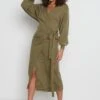 Beau Wrap Midi Dress - Olive Green -By Knitwear Shop Beau Khaki 2202