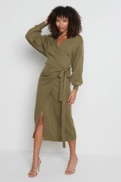 Beau Wrap Midi Dress - Olive Green