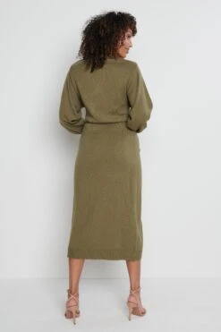 Beau Wrap Midi Dress - Olive Green -By Knitwear Shop Beau Khaki 2224