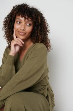 Beau Wrap Midi Dress - Olive Green -By Knitwear Shop Beau Khaki 2233