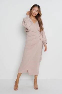 Beau Wrap Midi Dress - Dusky Pink -By Knitwear Shop Beau Pink 2248
