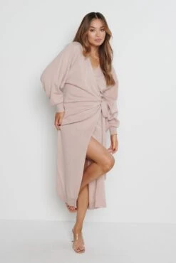 Beau Wrap Midi Dress - Dusky Pink -By Knitwear Shop Beau Pink 2262