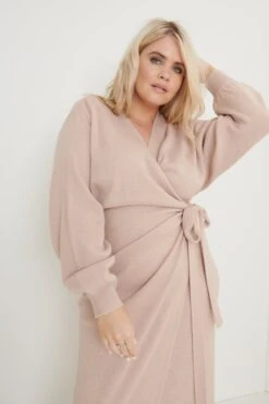Beau Wrap Midi Dress - Dusky Pink -By Knitwear Shop Beau Wrap Dress Dusky Pink Curve86