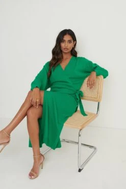 Beau Wrap Midi Dress - Emerald -By Knitwear Shop Beau Wrap Dress Emerald Green174