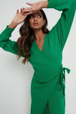 Beau Wrap Midi Dress - Emerald -By Knitwear Shop Beau Wrap Dress Emerald Green70