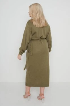 Beau Wrap Midi Dress - Olive Green -By Knitwear Shop Beau Wrap Dress Olive Curve90