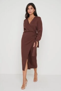 Beau Wrap Midi Dress - Brown
